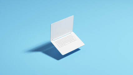 White laptop notebook computer keyboard office communication pale blue background 3d illustration render