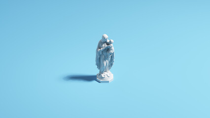 Mary baby Jesus white pale blue background sunlight shadow classic simple 3d illustration render
