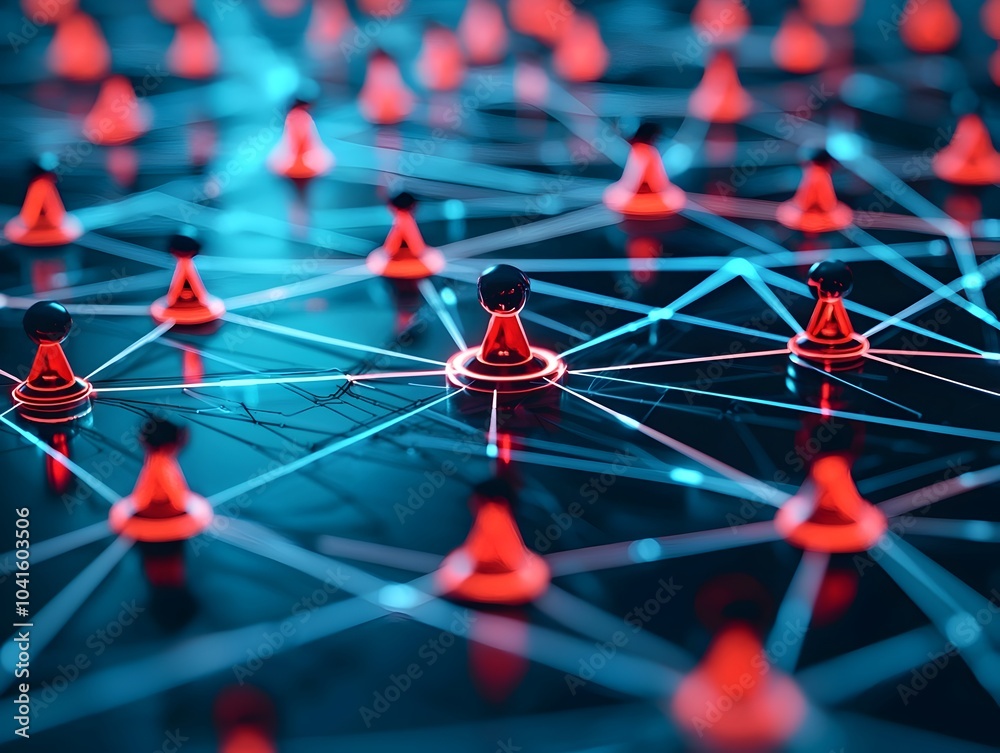 Poster network diagram with compromised node symbolizing fraud detection concept