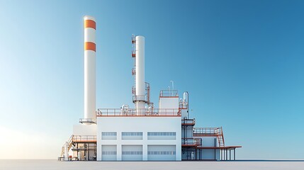 Obraz premium Modern industrial power plant with tall chimneys against a clear blue sky highlighting advanced infrastructure and energy production