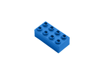 Blue plastic building block brick construction toy on blank png isolated background. The concept of...
