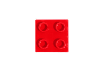 Top view square red plastic block brick toy for building constructions on blank png isolated background. Concept detail for an educational game. Image for your design