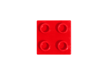 Top view square red plastic block brick toy for building constructions on blank png isolated background. Concept detail for an educational game. Image for your design