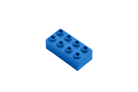 Blue plastic building block brick construction toy on blank png isolated background. The concept of children's educational games. Image for your design