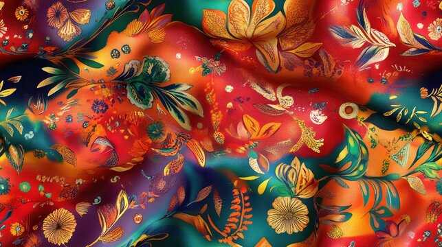 Digital textile designs suitable for sarees and kurtas featuring colorful decorative backgrounds and illustrations for digital printing