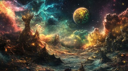 Life exists on other planets Mixed media representation