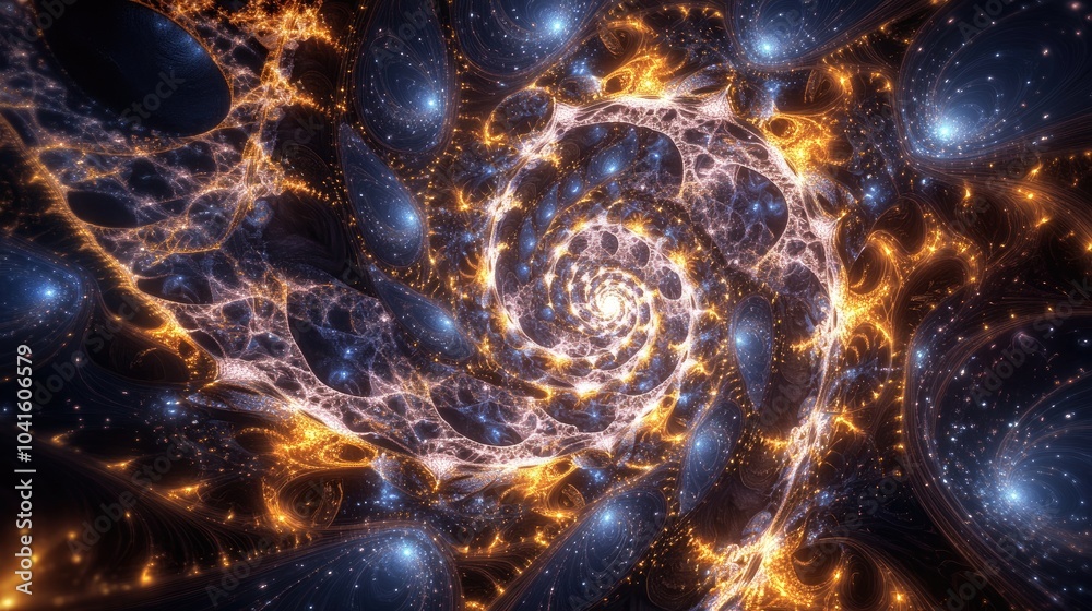 Poster fantasy 3d visualization featuring an isolated abstract fractal against a dark backdrop created thro