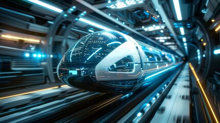 Fototapeta premium A futuristic transportation system powered by neutrinos moving at incredible speeds while staying connected through messaging.