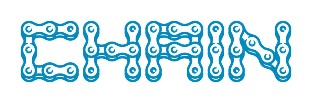 Vector text CHAIN created from hand drawn bicycle chain. Isolated on white background.