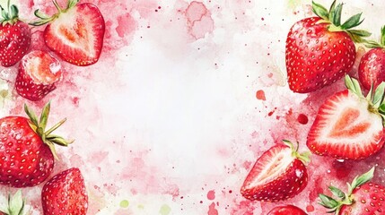 Fresh strawberries as healthy food illustrated with a watercolor background Set of watercolor fashion drawings featuring isolated elements Crystal ornament square frame border included
