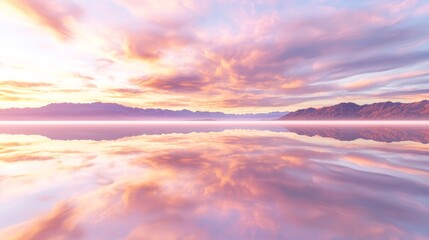 Fototapeta premium Majestic Wild West Sunset at Tranquil Lake with Colorful Cloud Reflections, Serene Landscape Photography with Cinematic Lighting
