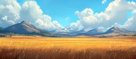 Obraz premium Field Mountains Nature Sky With Clouds Landscape
