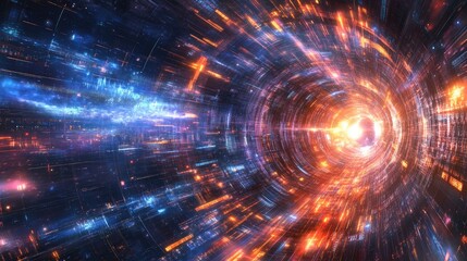Obraz premium A captivating illustration featuring a futuristic sci fi background with vibrant techno lights