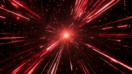 Obraz premium Glowing crimson laser beams illuminate a jet-black backdrop, generating a captivating visual spectacle. 