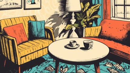 Cozy Morning Room Interior Still Life Coloring Page