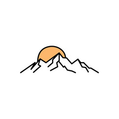 mountain logo design line illustration vector and sunset