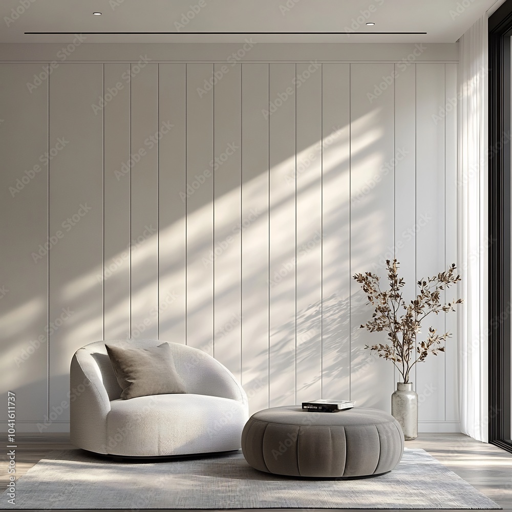 Poster minimalist white paneled wall background with clean vertical lines and subtle texture adding depth a