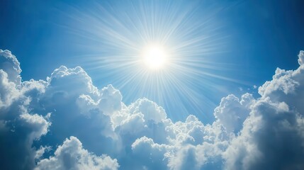 Bright Sunlight Shining Through Fluffy White Clouds