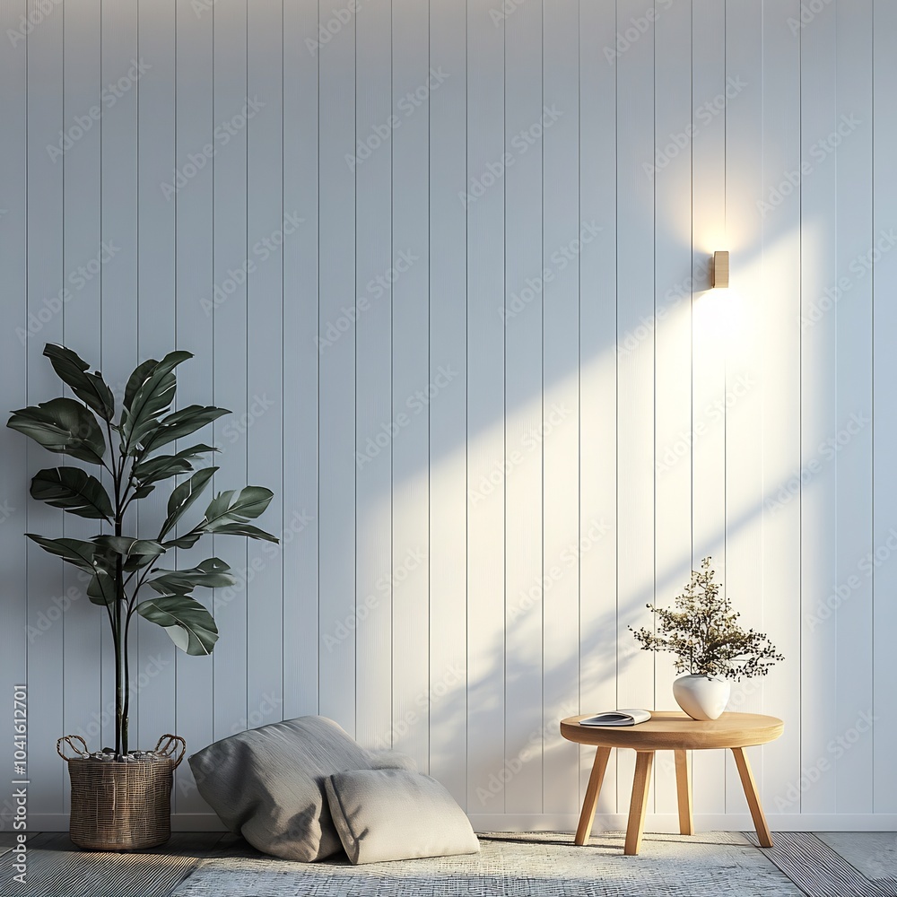 Poster minimalist white paneled wall background with clean vertical lines and subtle texture adding depth a