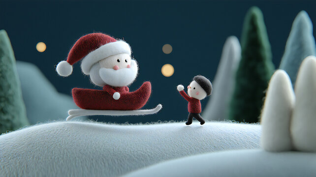 Santa and his little friends,Encounters on snowy hills