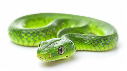 Obraz premium a cute green snake made by wood isolates on white 