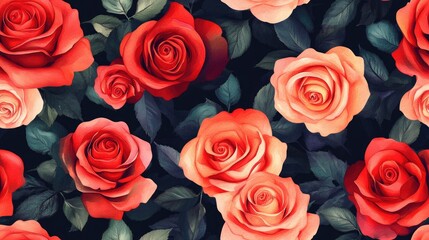 Naklejka premium Seamless floral rose pattern on a dark background watercolor style
