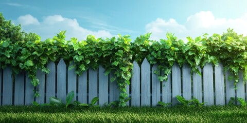 Vines of decorative plants thrive along a fence, Decorative plant vines growing on a fence