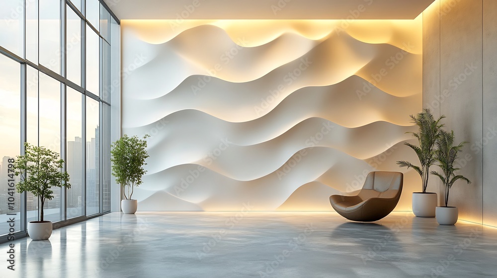 Aufkleber minimalist white tech wall with subtle 3d cube patterns and smooth textures adding a refined and hig