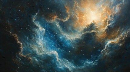 Oil painting depicting the sky with celestial bodies