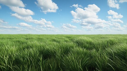 Obraz premium Lush Green Grass Field Under Blue Sky with Clouds