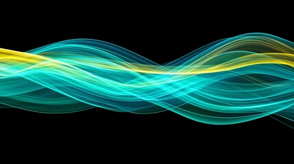 Abstract Blue and Yellow Flowing Lines on Black Background   Futuristic Design