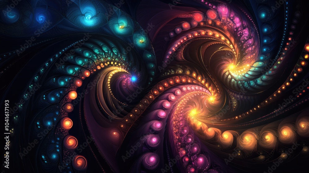 Poster vibrant abstract fractal design featuring colorful light patterns on a dark backdrop