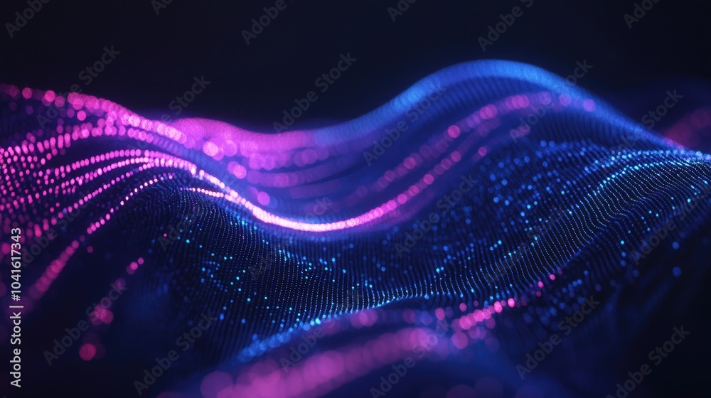 Poster gradient wave lines in blue and purple hues on a dark background abstract representation of technolo