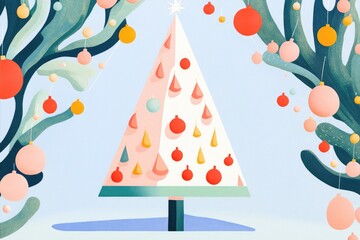 Abstract minimalistic Christmas design featuring a stylized tree with a triangular white outline complemented by a textured background