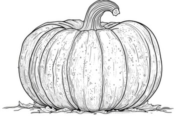 Coloring book illustration of a large orange pumpkin