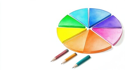 Obraz premium Pie chart with financial sectors, pastel colors, watercolor style