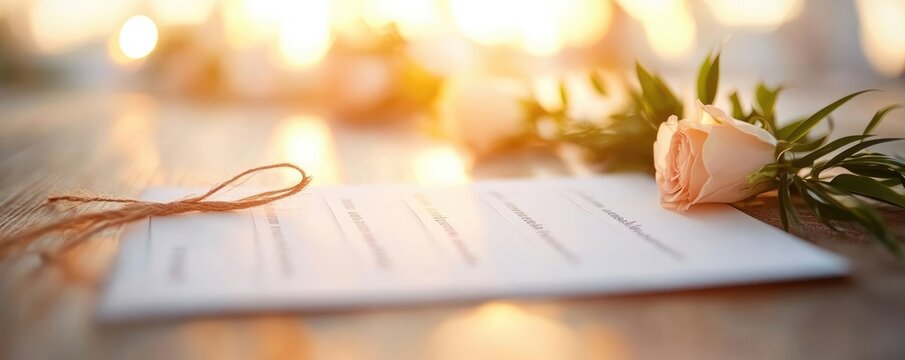 Timeline of wedding events printed on a minimalist card, placed on a rustic table, simple and elegant wedding planning details