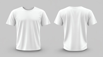 A white male tshirt mockup designed for men's apparel showcasing clean and versatile design, back and front, grey background, options for tshirt printing and advertisement purposes