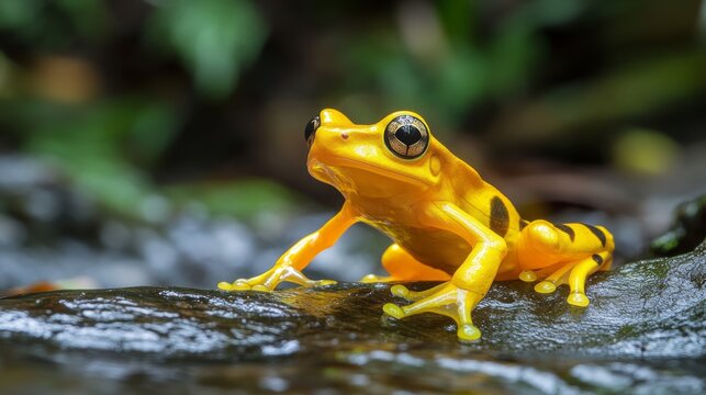 The Panamanian golden frog (Atelopus zeteki) is a species of toad endemic to Panama. inhabit the streams along the mountainous slopes of the Cordilleran cloud forests of west-central Panama.