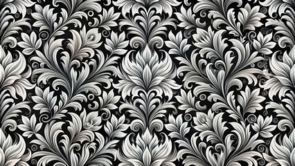 Black and white seamless floral pattern texture art decoration