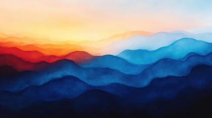 Obraz premium A background showcasing gradient blends that shift from deep blues to warm oranges, reflecting the beauty of a sunrise over mountains. 