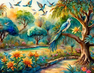 New Vintage tree flower bird Background.