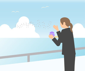 亡くなった人のお骨を散骨する人のイメージイラスト