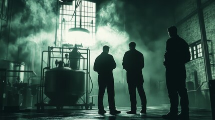 Workers Conducting Safety Checks in a Factory Environment