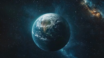 Fototapeta premium Panoramic view of the Earth stars and galaxy in 3D cartoon rendering Planet Earth seen from space Space fantasy