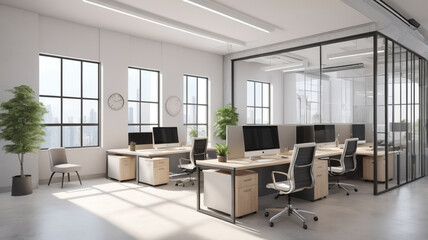 Fototapeta premium A small gym or workout zone with equipment, encouraging employees to stay active and healthy during work hours.