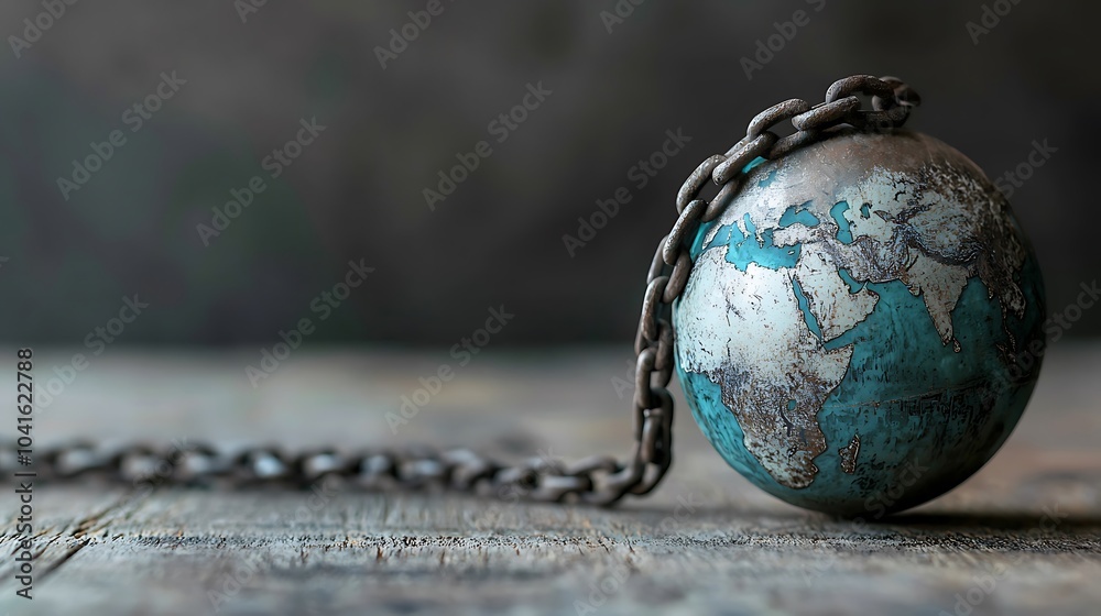Poster The weight of the world a globe bound by chains symbolizing global challenges and responsibilities