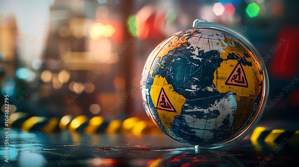 Aufkleber a globe adorned with warning signs and caution symbols reflecting global issues and environmental co