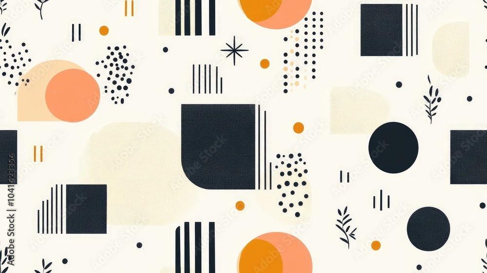 Poster seamless geometric pattern featuring minimalistic design with simple shapes and figures