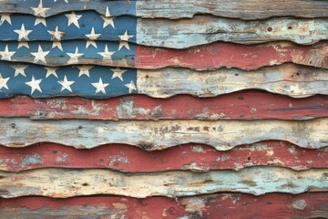 Vintage American Flag on Weathered Wood